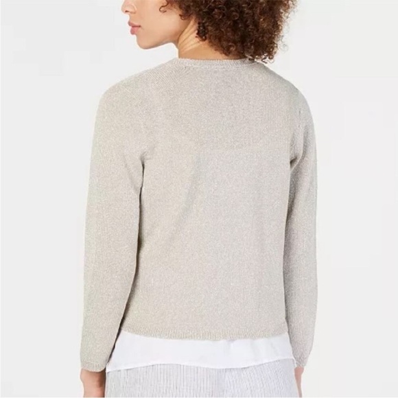Eileen Fisher Recycled Cotton Metallic Thread Open Cardigan Sz L - Picture 12 of 12